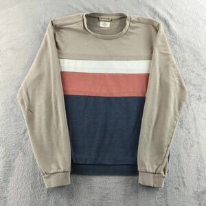 Marine Layer Sweater Mens Large Tan White Rust Blue Colorblock Pullover Casual